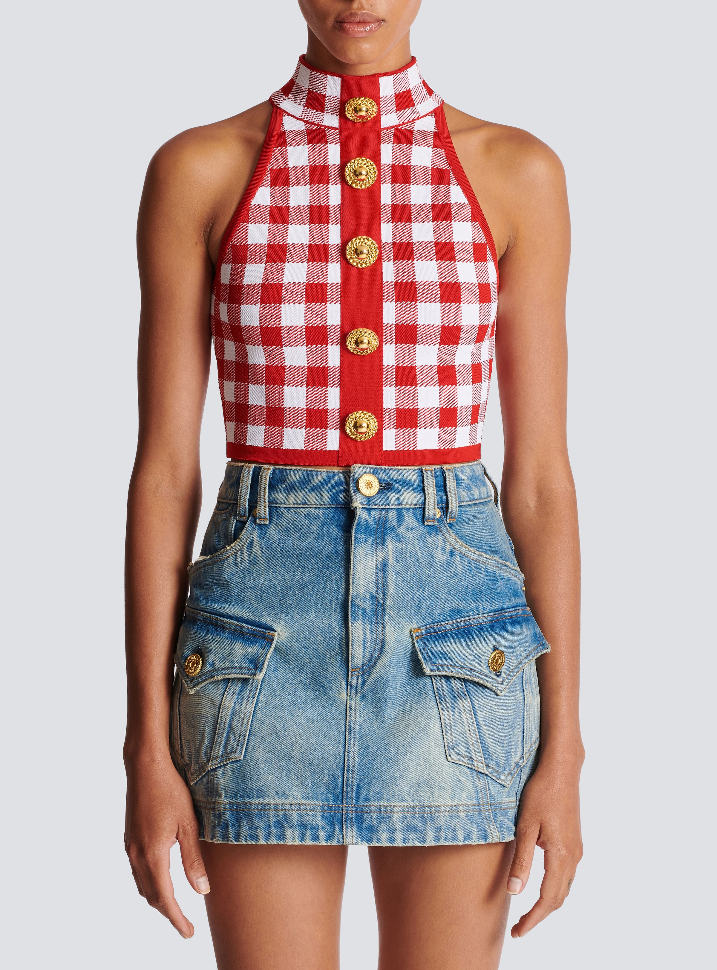 Fine gingham knit tank top - 5