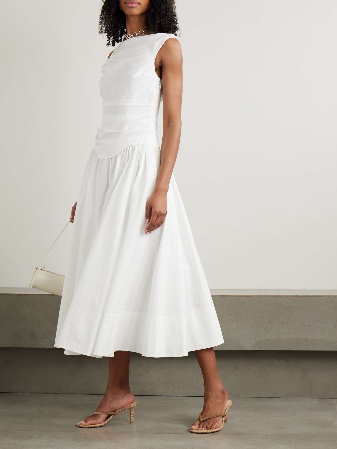 Cersei off-the-shoulder draped cotton-blend poplin midi dress White - 2
