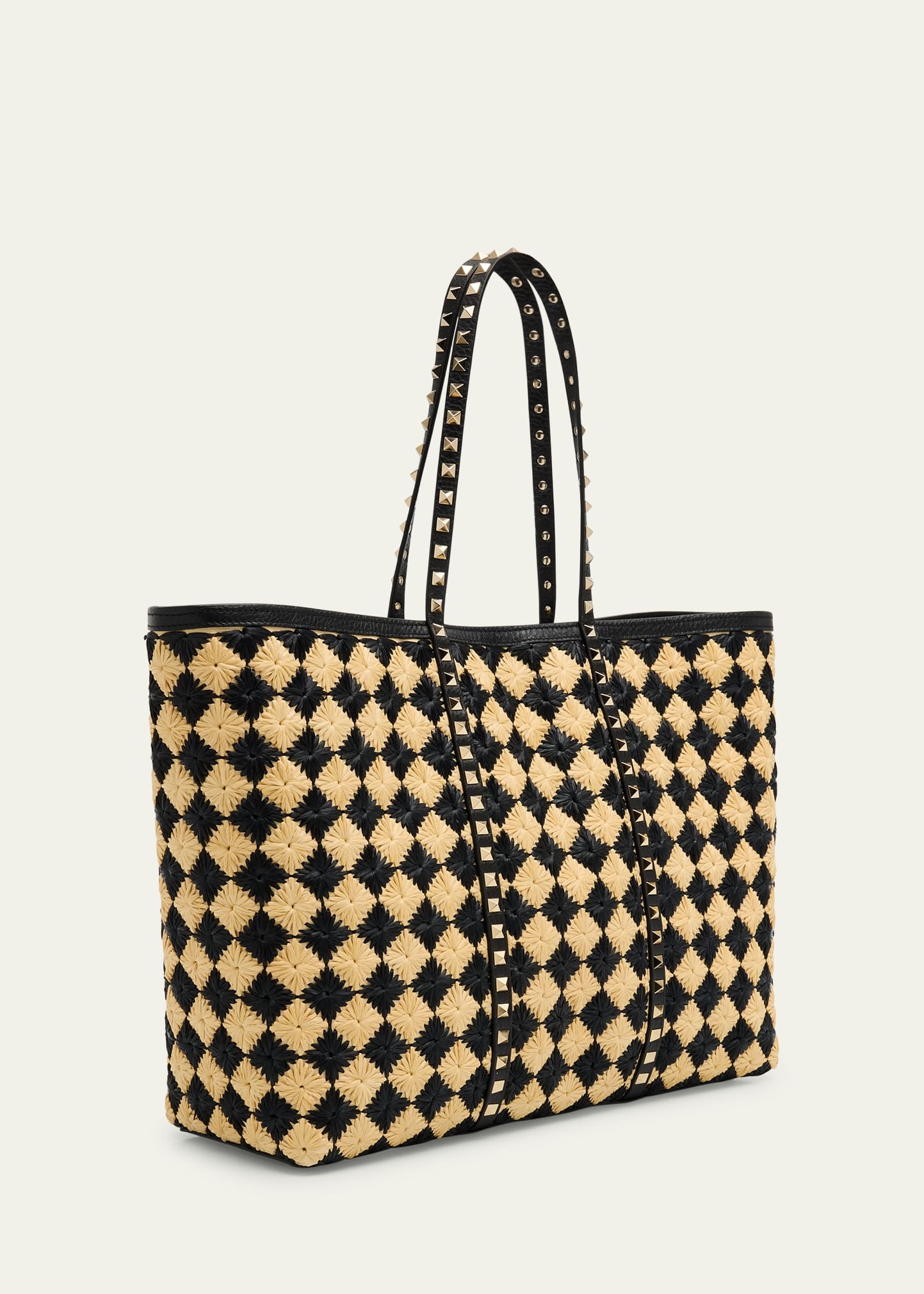 Rockstud Embroidered Raffia Shopping Tote Bag - 3