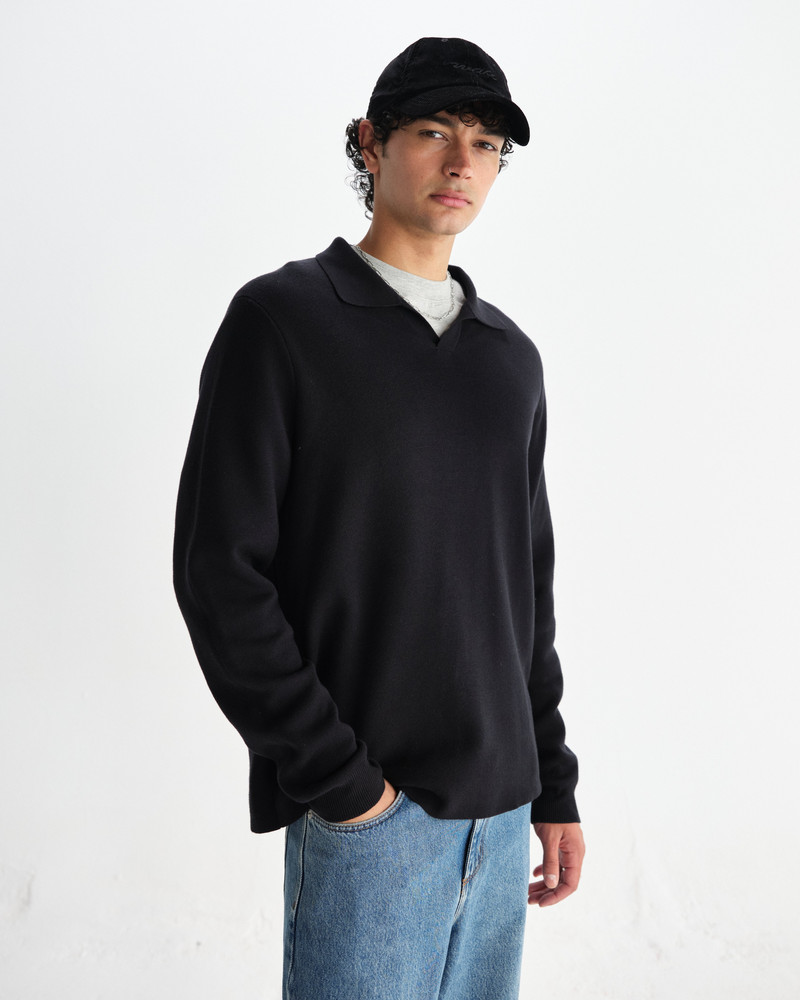 Carter - Black Open Collar Milano Knit Polo 3