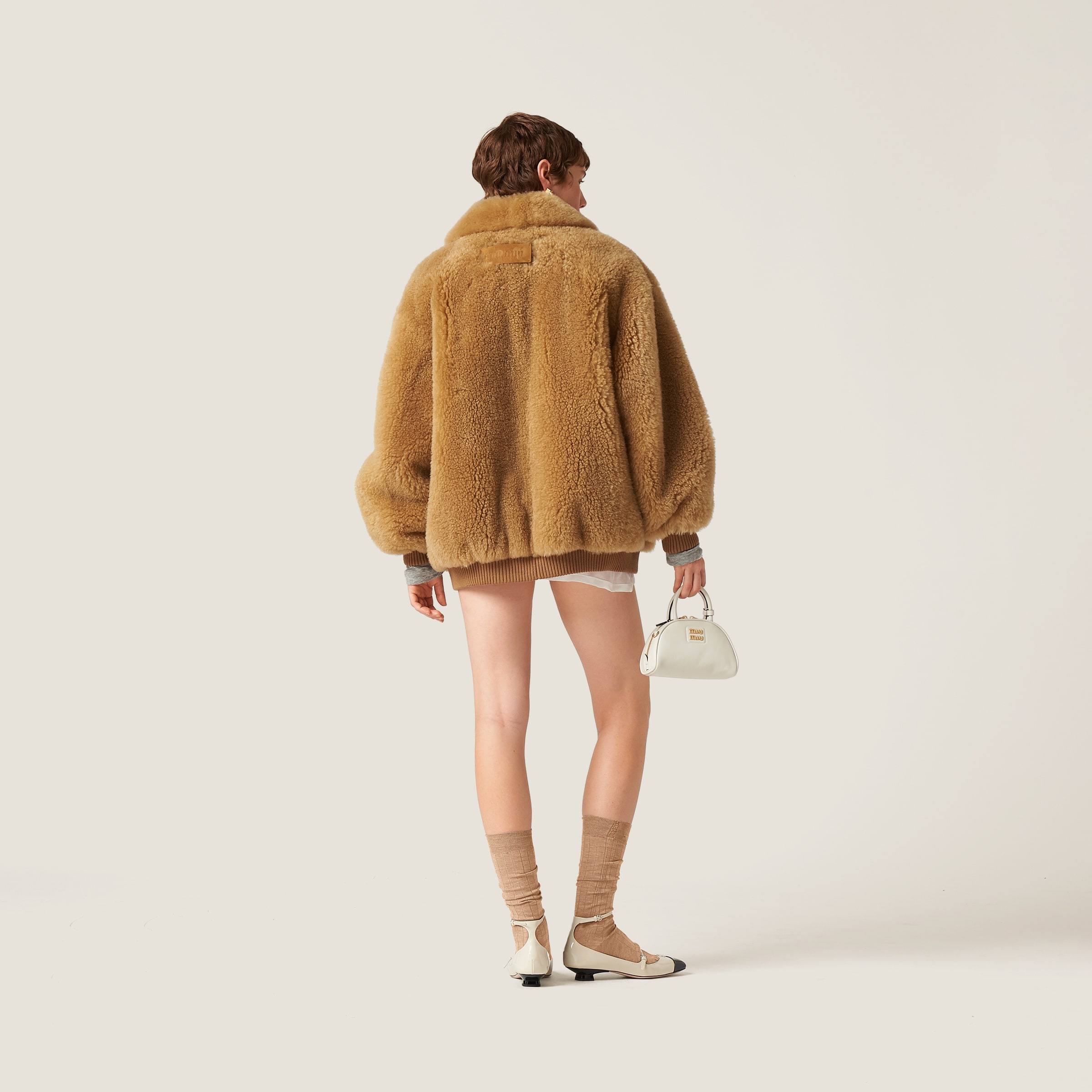 ムートン・ファーコート Miu Miu Grey Shearling-Collared Jacket With Classic Check MIU_MIU_2002_AW_GOLD_QUILTED__