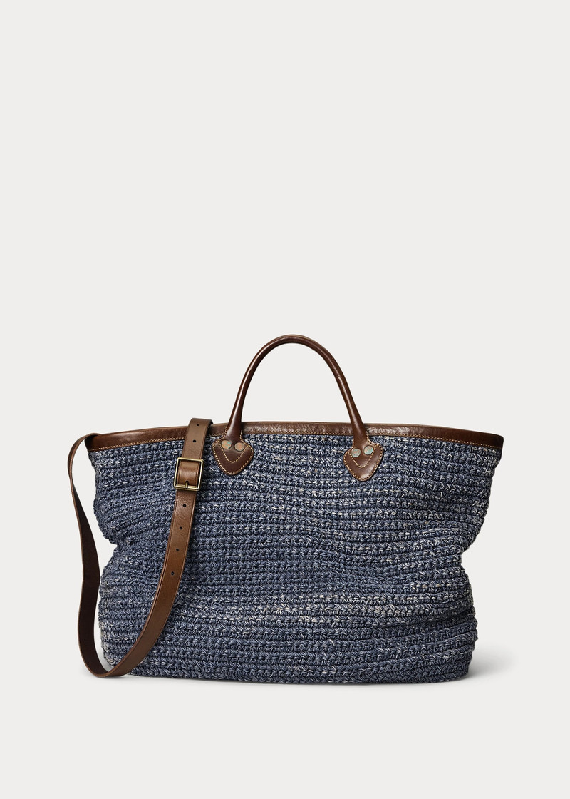 Leather-Trim Handwoven Indigo Tote 1