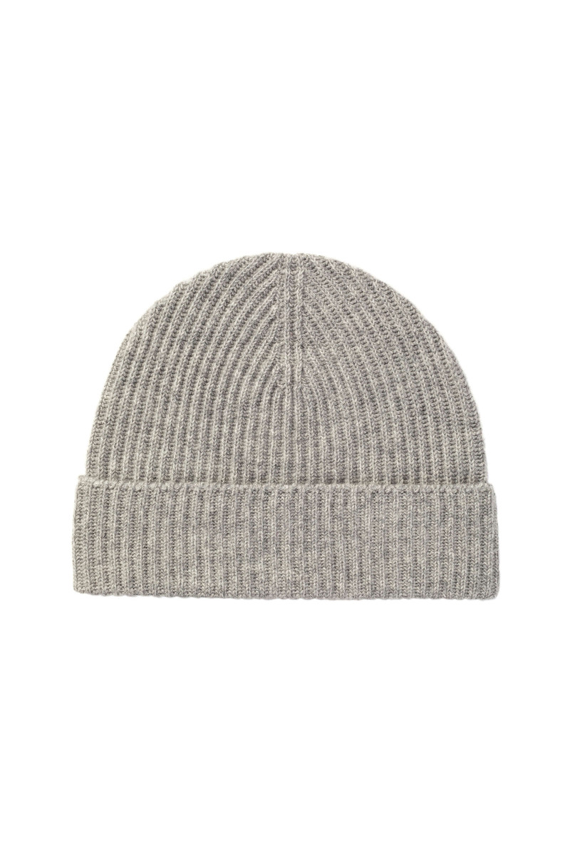 Ribbed Grey Cashmere Beanie 1