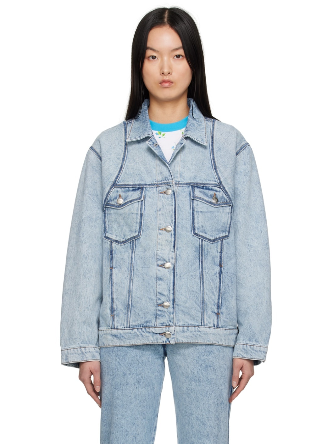 Blue Washed-Out Denim Jacket - 1