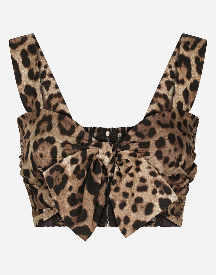 Poplin top with leopard print - 1