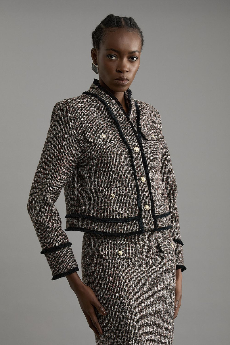 Petite Wool Mix Boucle Tailored Cropped Collarless Jacket 1