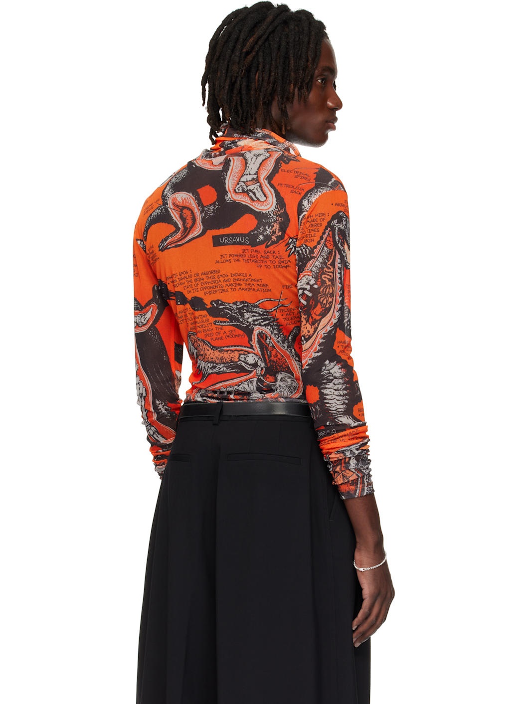 Orange & Black Masked Mesh Turtleneck - 3