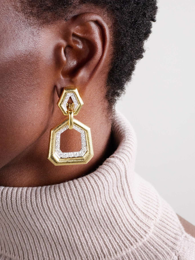 DAVID WEBB Uptown hammered 18-karat gold, platinum and diamond earrings Gold outlook