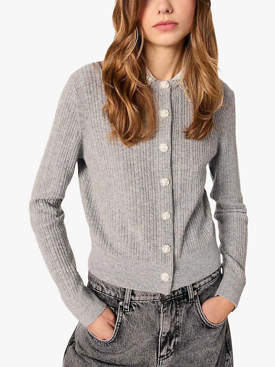 Embellished-collar wool and cashmere cardigan - 3