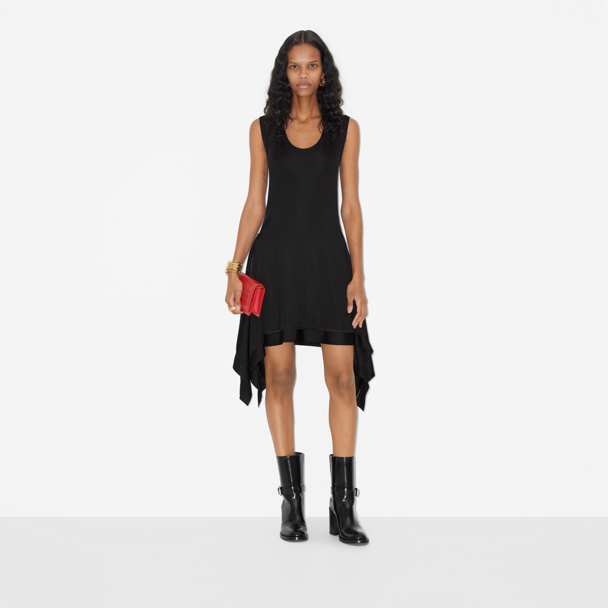 Draped Hem Viscose Blend Dress - 2