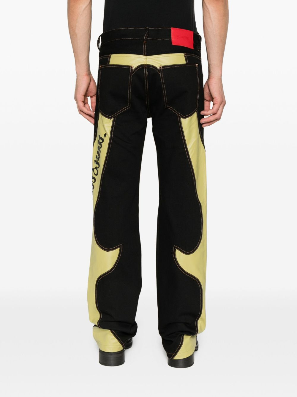 leather-panelled logo jeans - 4
