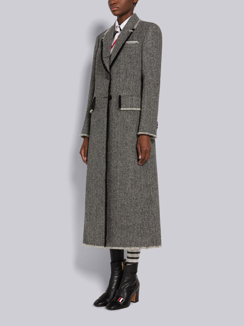 Thom Browne Herringbone Harris Tweed Frayed Back Tab Overcoat outlook