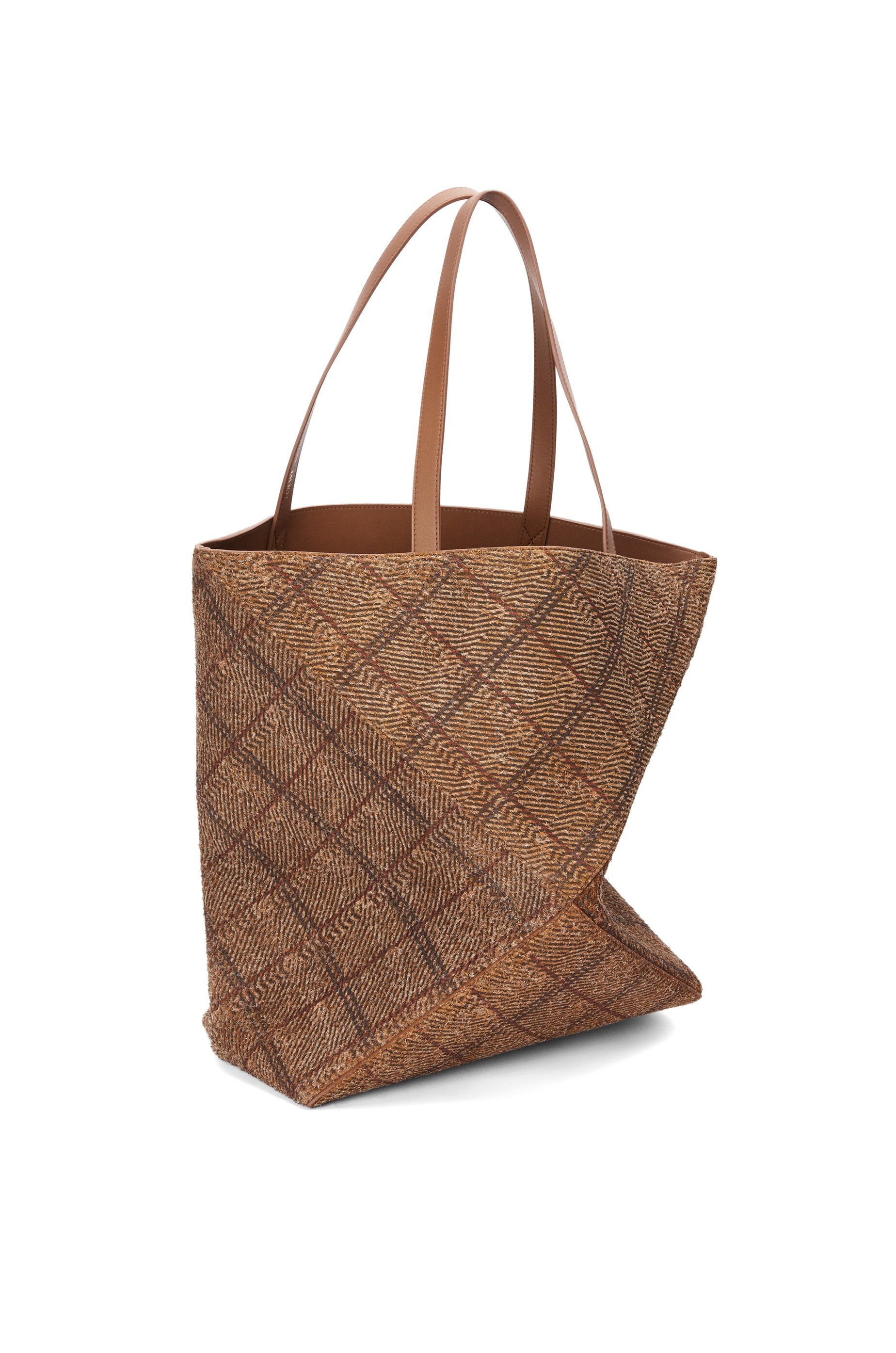 XL Puzzle Fold tote in tartan brushed suede - 2