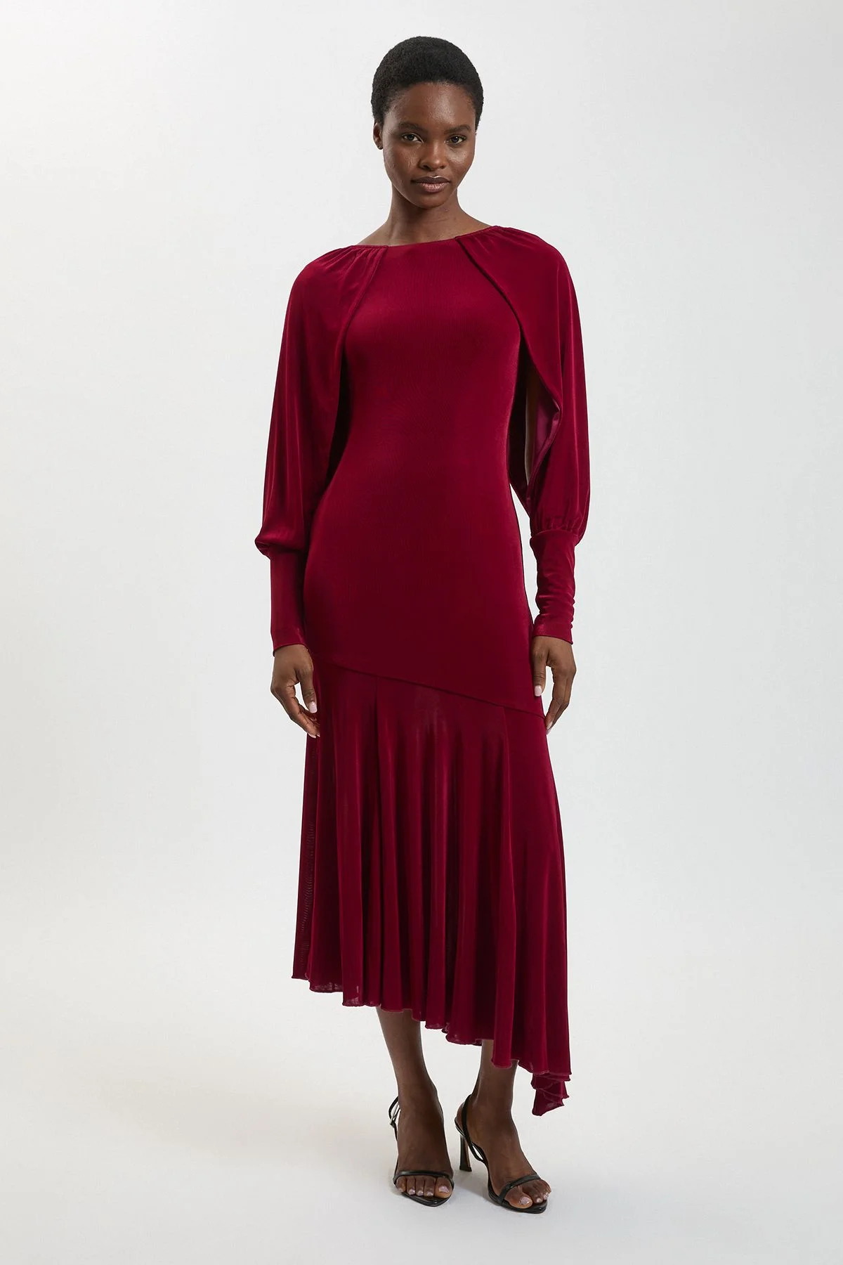 Drapey Crepe V Neck Back Sleeved Maxi Dress - 1