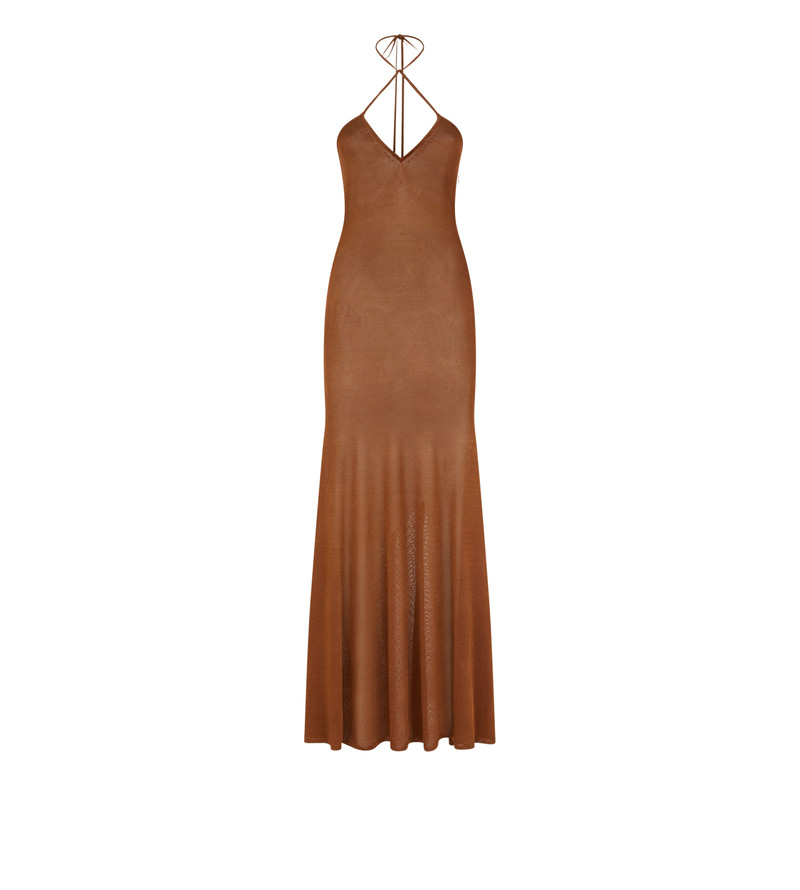 SLINKY VISCOSE JERSEY KNIT HALTERNECK MAXI DRESS - 1