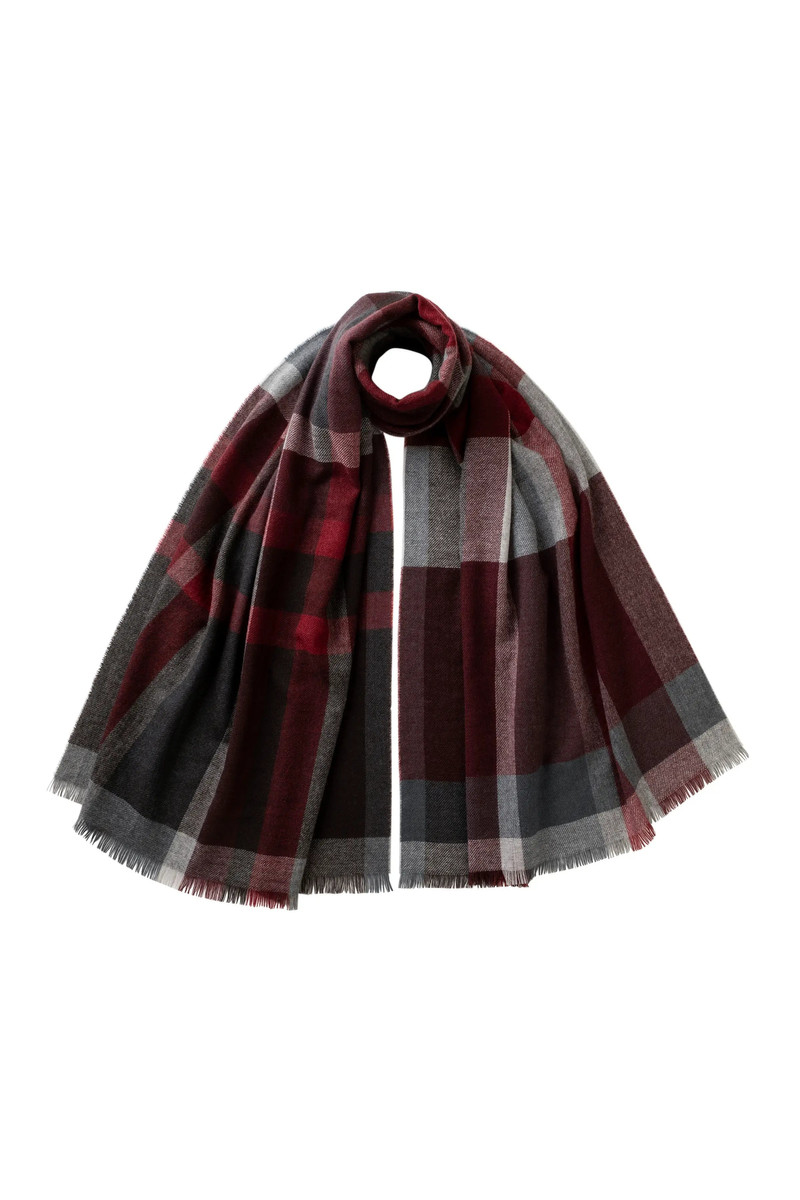 Madras Check Red Cashmere Stole 1