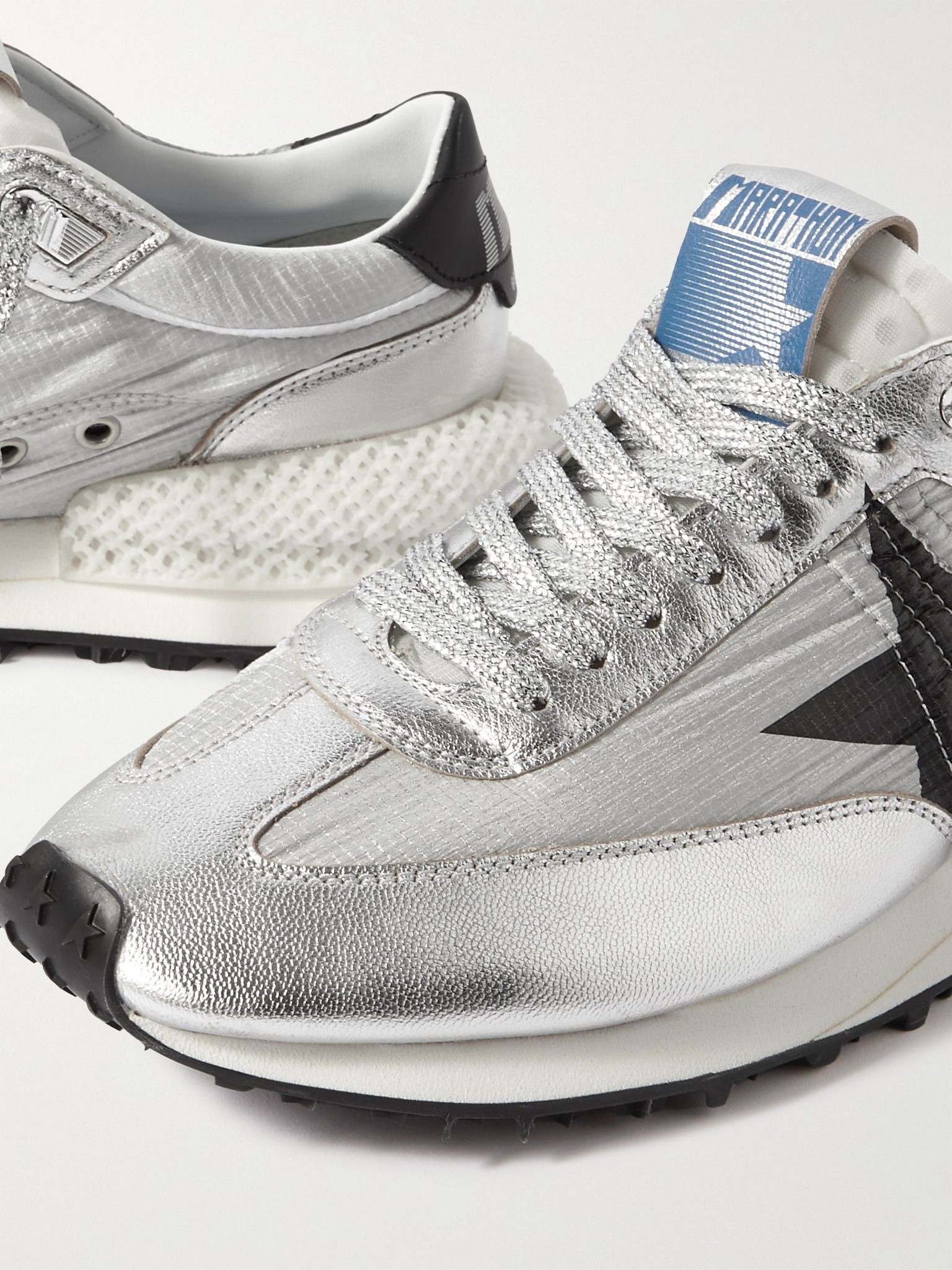 Marathon Metallic Leather-Trimmed Ripstop Sneakers Gray - 6