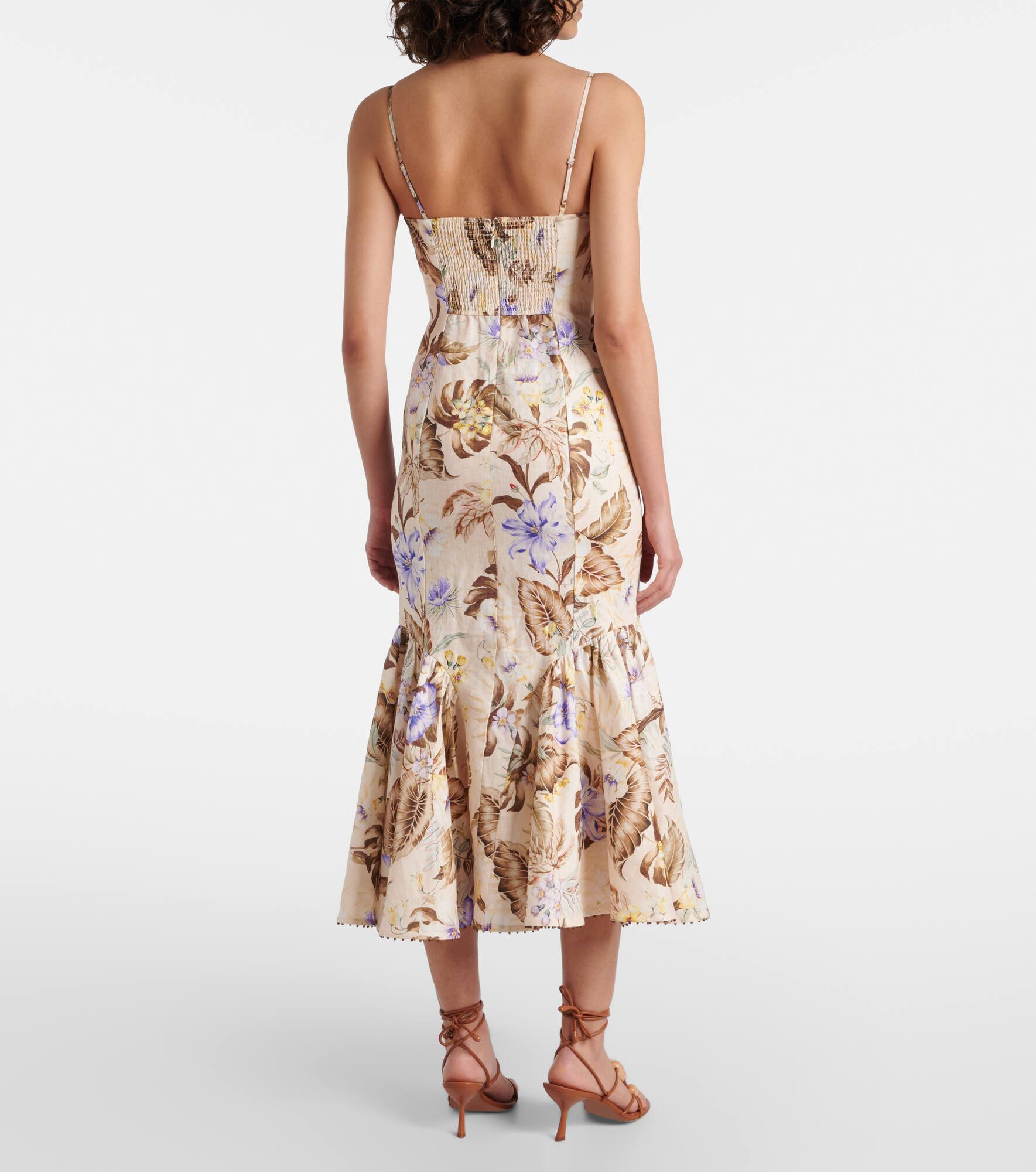 Coco bow-detail floral linen midi dress - 3