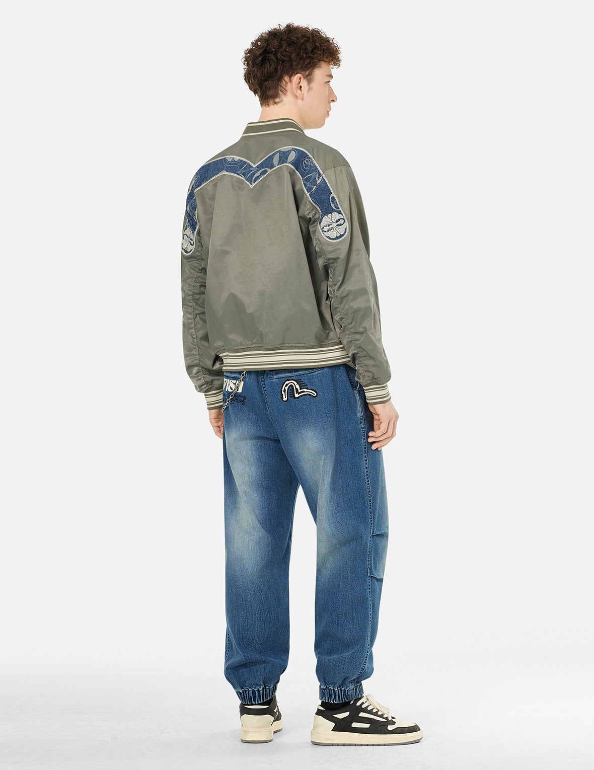 Seagull and Logo Print Loose Fit Denim Joggers - 4