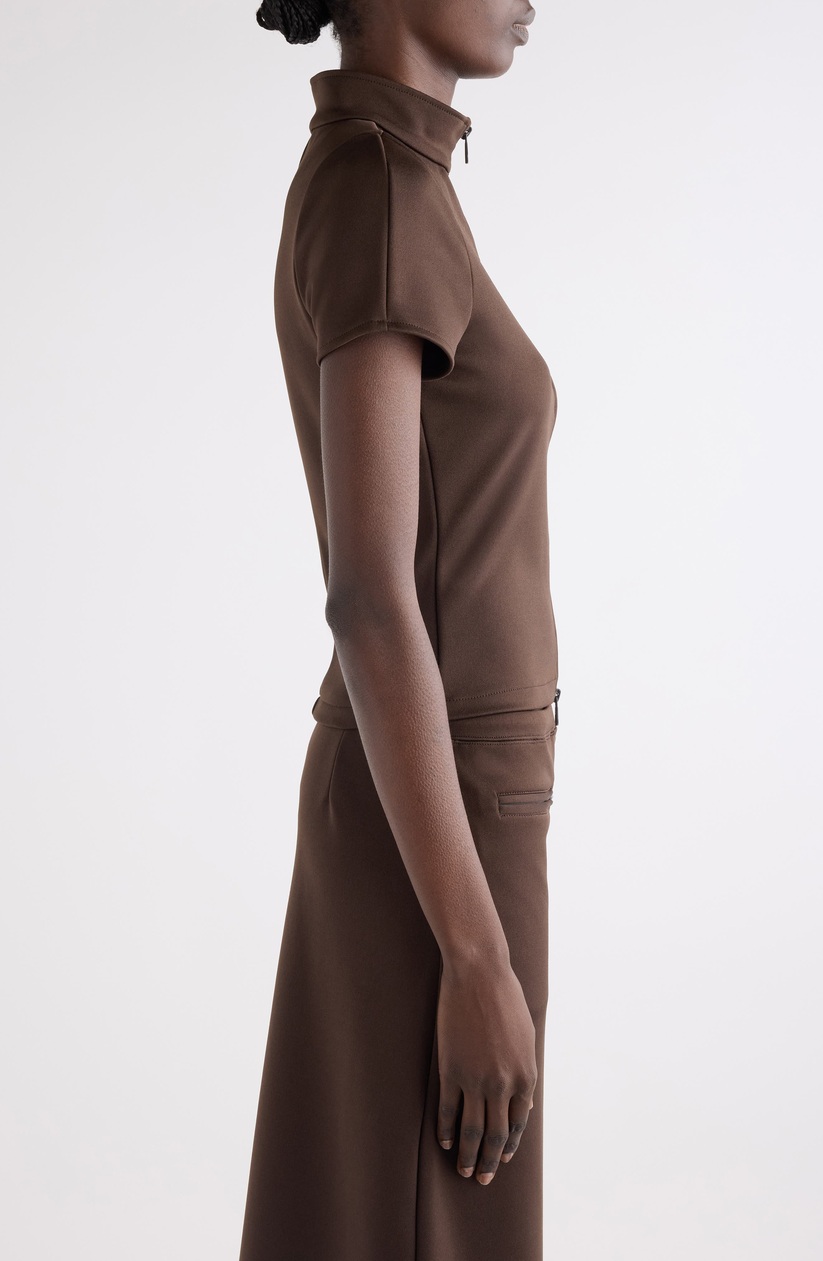 Courrèges Interlock Full Zip Top in Chocolate at Nordstrom - 4