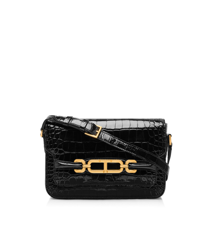 SHINY STAMPED CROCODILE LEATHER WHITNEY MEDIUM SHOULDER BAG 1