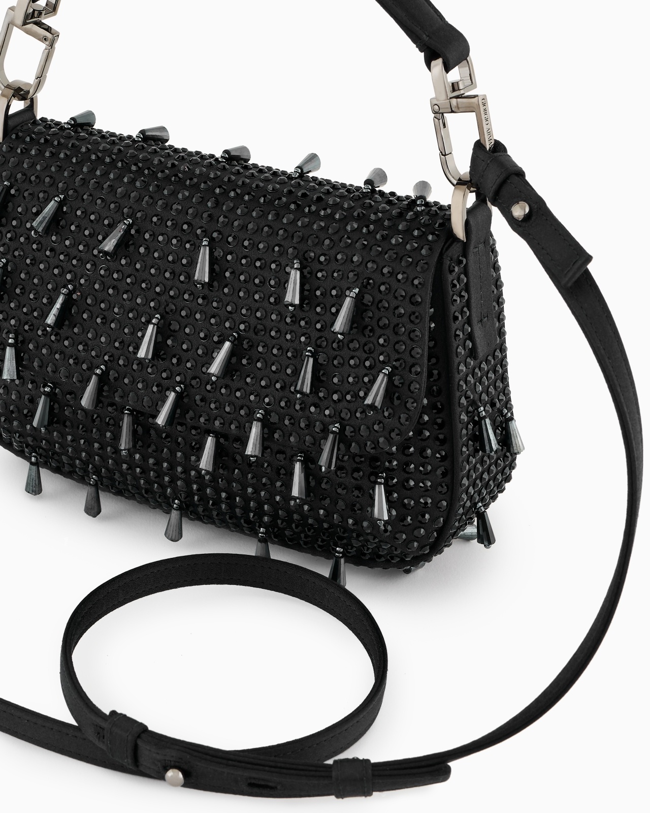 LA PRIMA SOFT MINI SATIN HANDBAG WITH RHINESTONE AND BEAD EMBROIDERY - 5