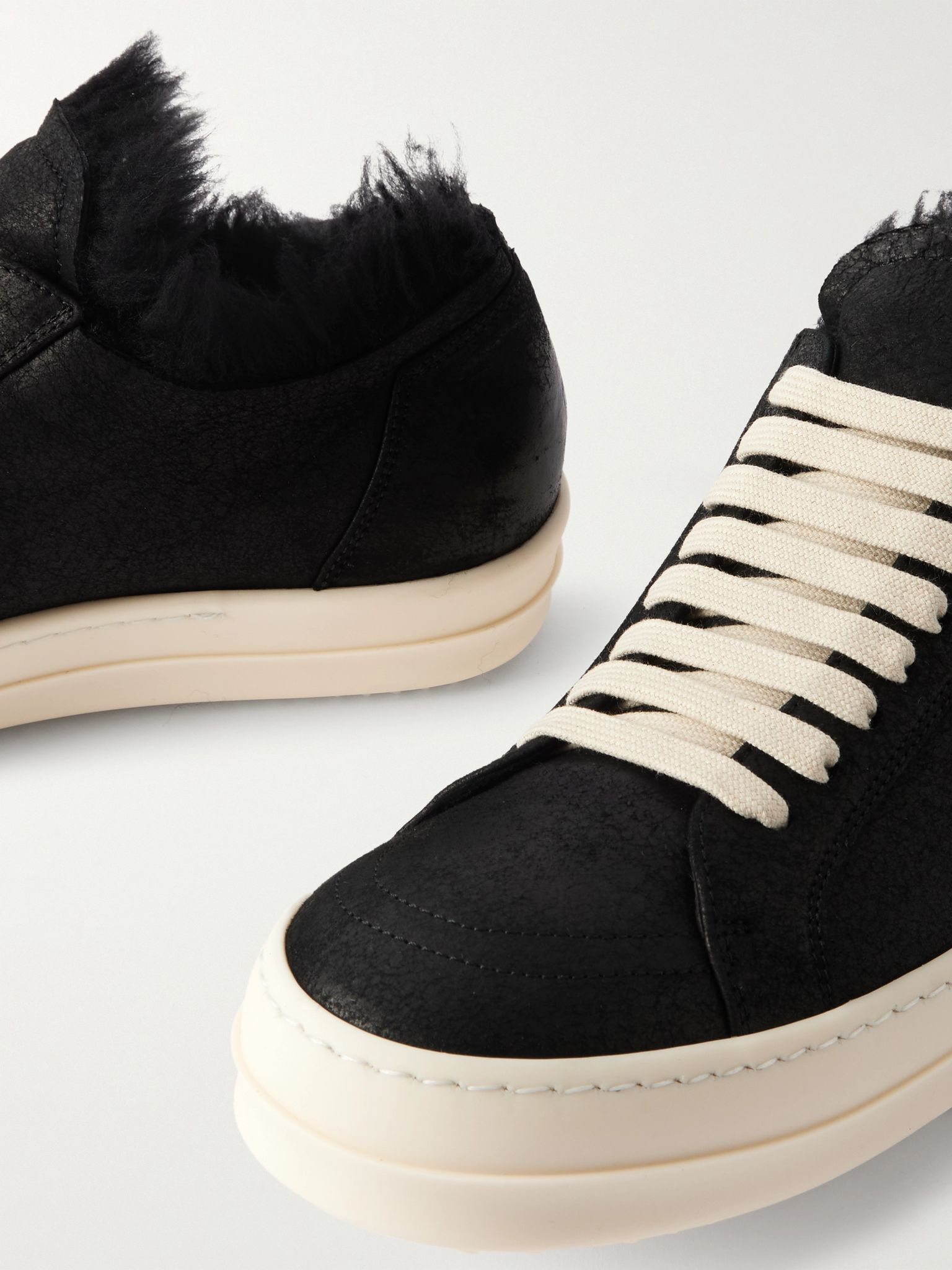 Curly Shearling-Lined Leather Sneakers Black - 5
