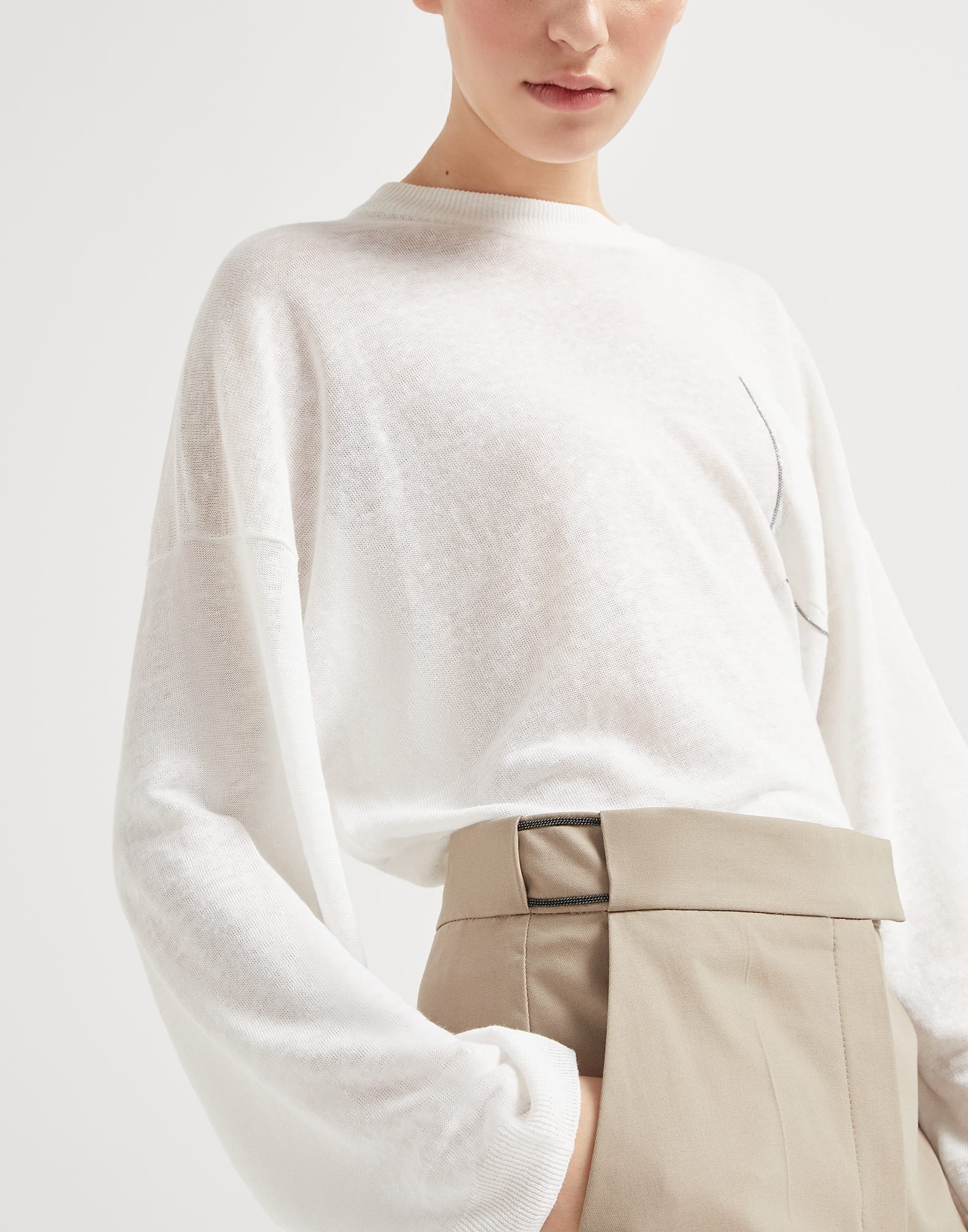 Stretch twisted cotton twill high-waist cigarette trousers with shiny details - 3