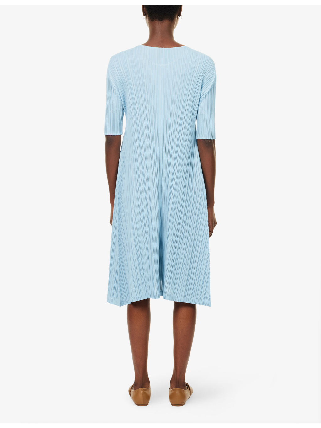 Mellow Pleats Short-Sleeves Knitted Midi Dress - 4