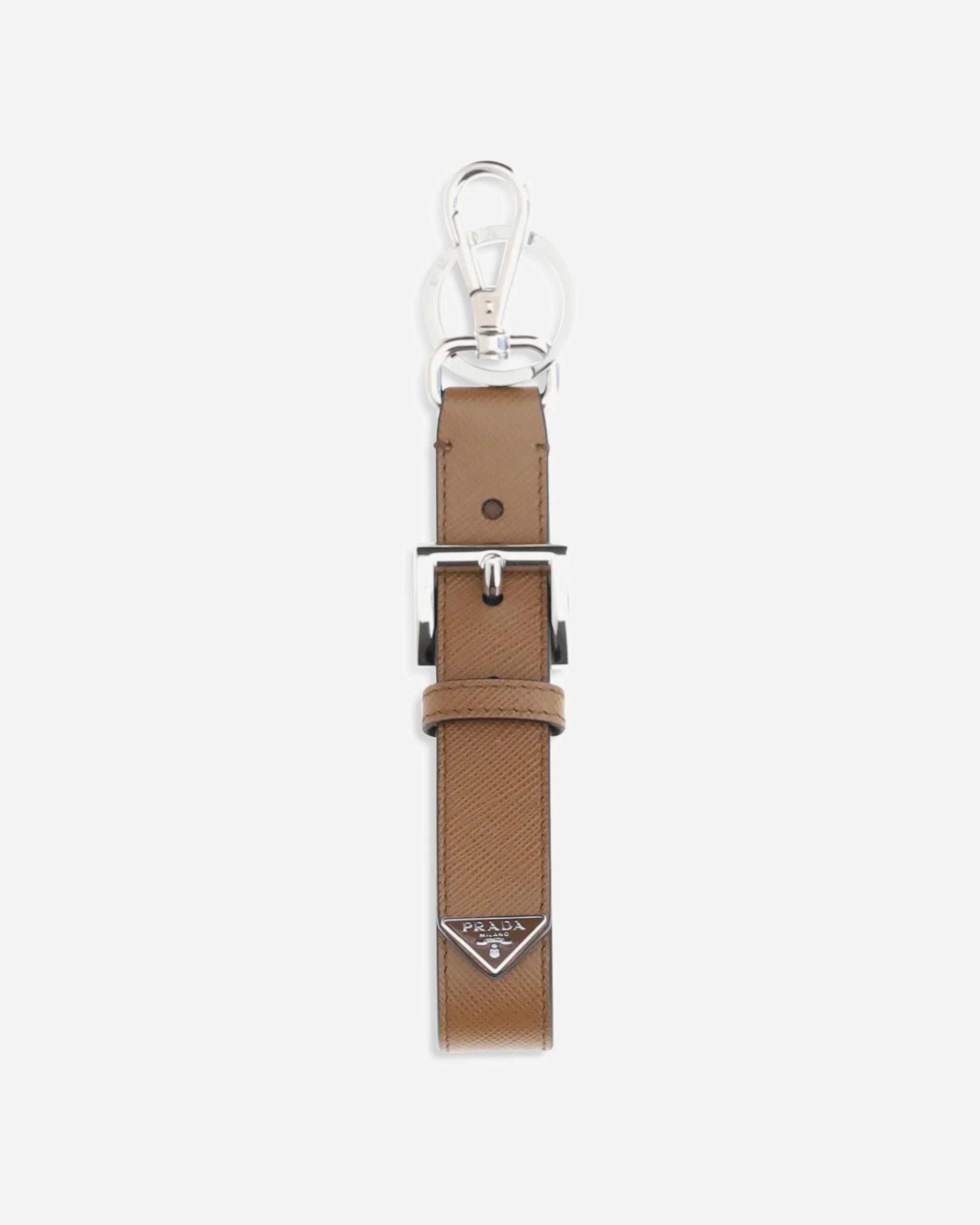 Keyring in saffiano leather with triangle logo - 1
