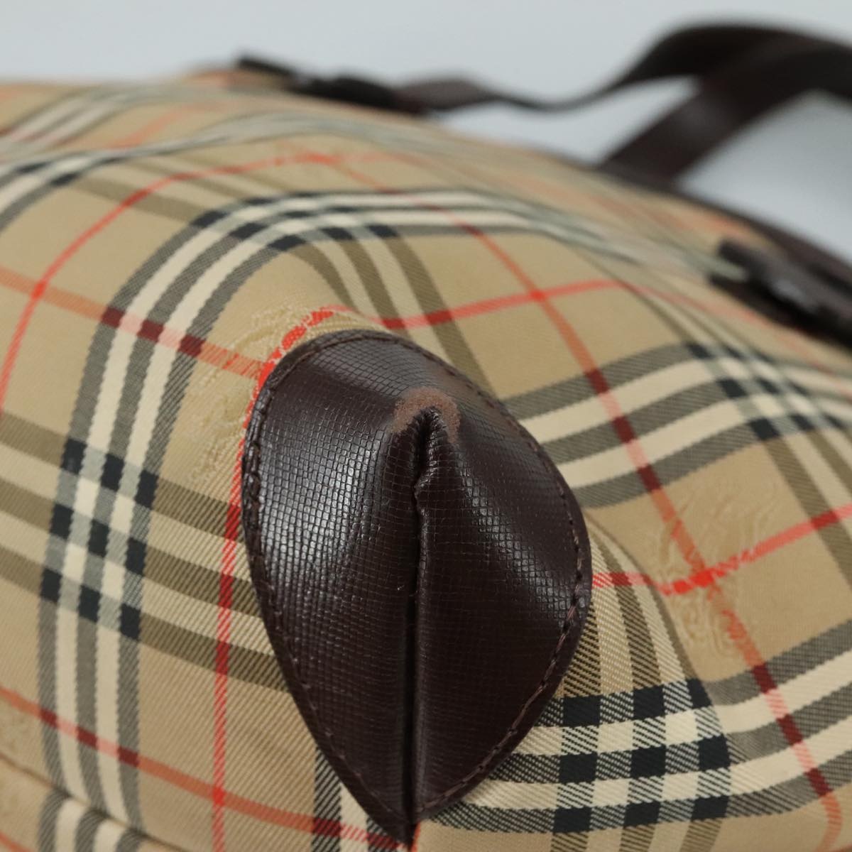 Burberry Nova Check Hand Bag Canvas Leather Beige Brown Silver - 9