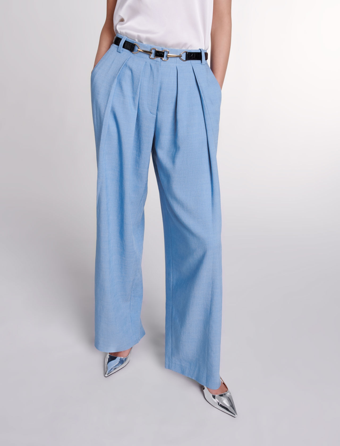 Wide-leg suit trousers with pleats - 6