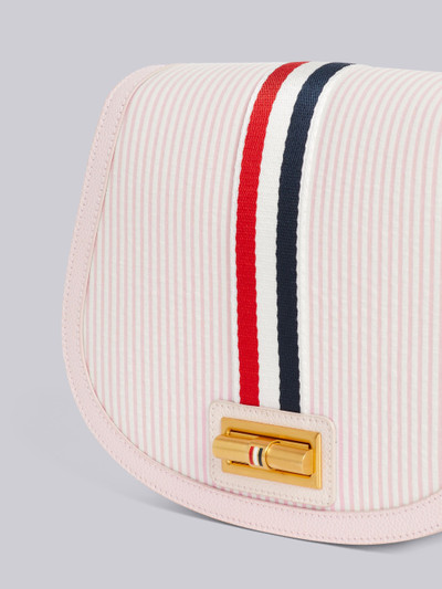 Thom Browne Light Pink Stripe Seersucker Webbing Enamel Lock Saddle Shoulder Bag outlook