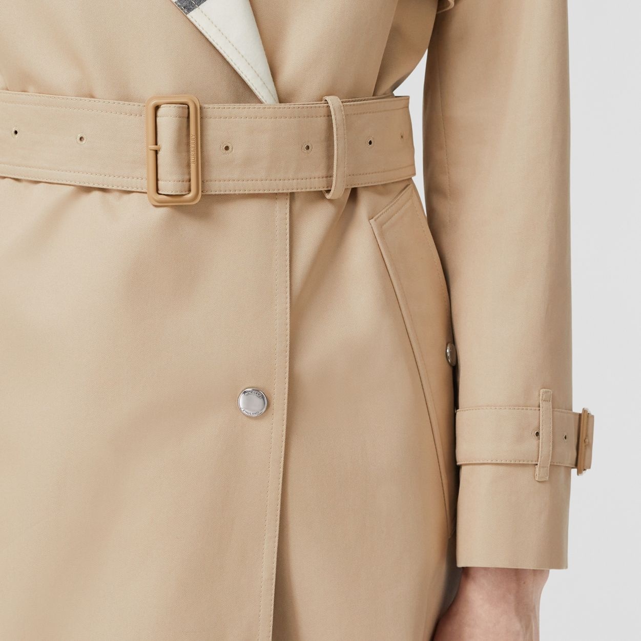 Check Panel Cotton Gabardine Trench Coat - 4