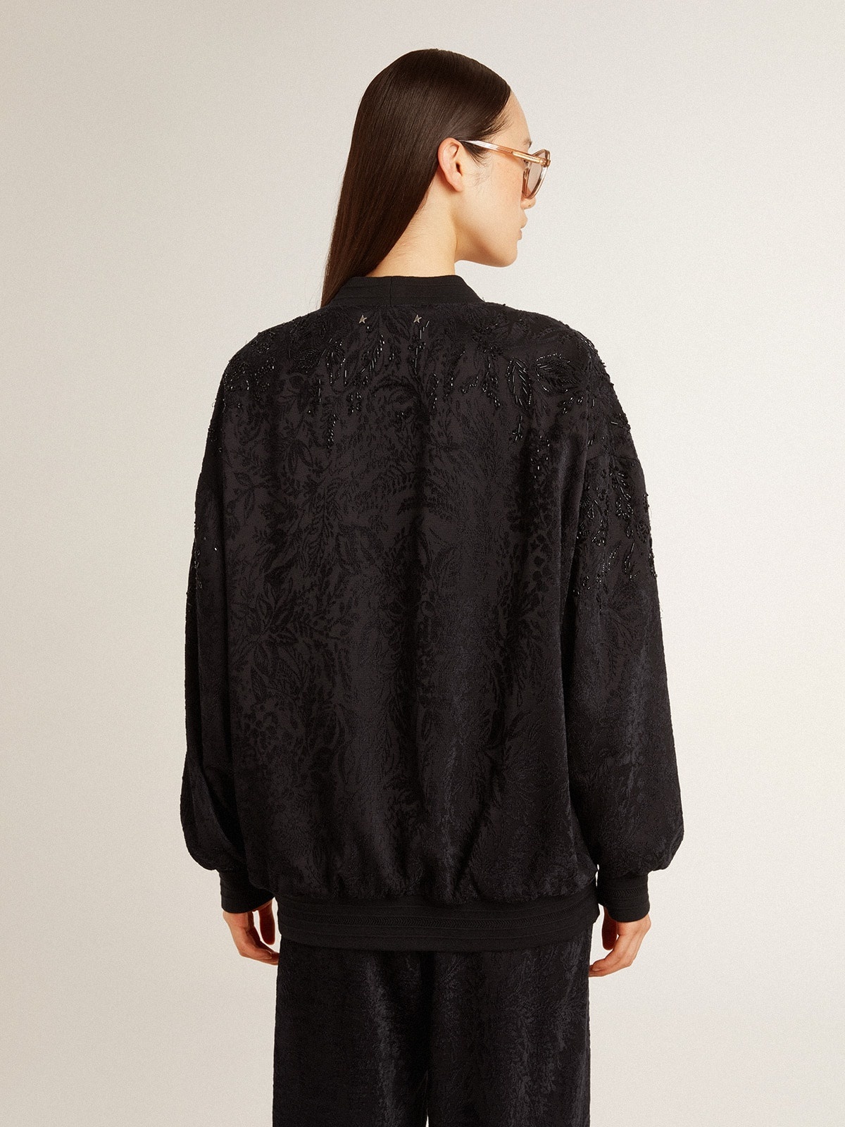 Women's black cardigan with tone-on-tone toile de jouy bead embroidery - 4