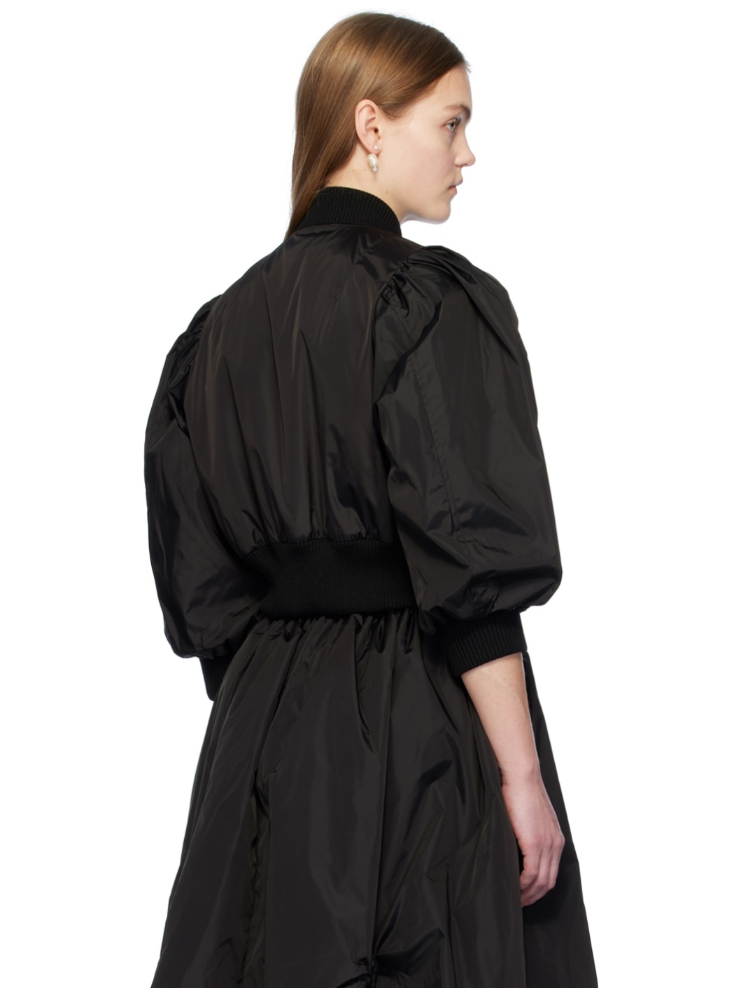 Black Cropped Bomber Jacket - 3