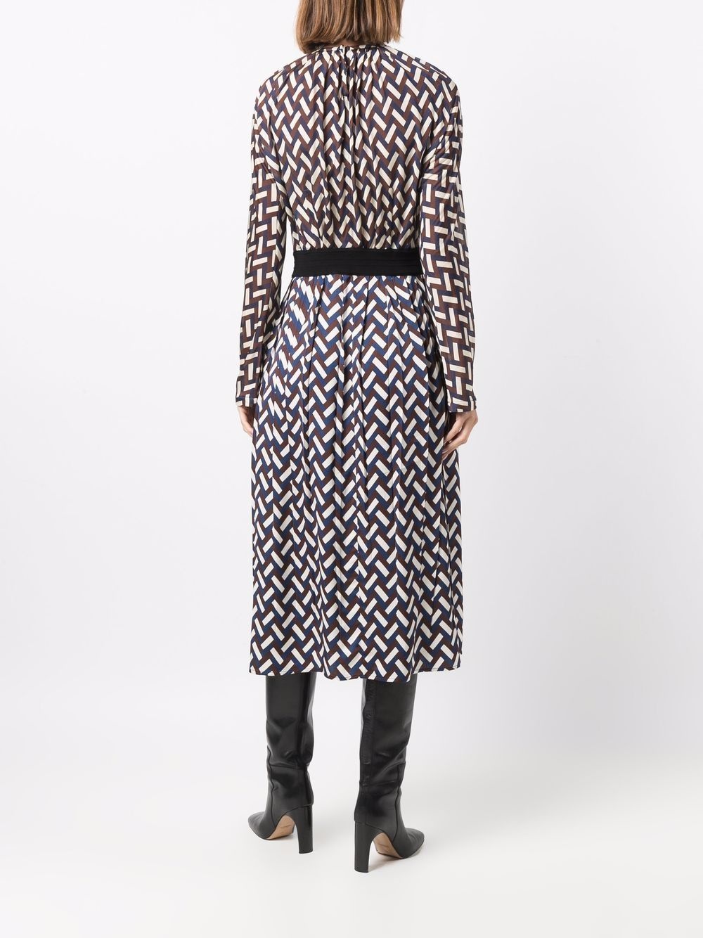 herringbone-print silk dress - 4