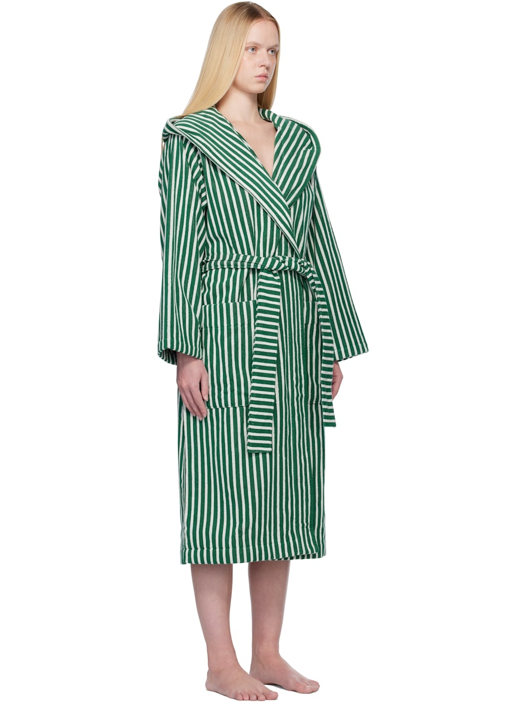 Green & White Terry Hooded Bathrobe - 2