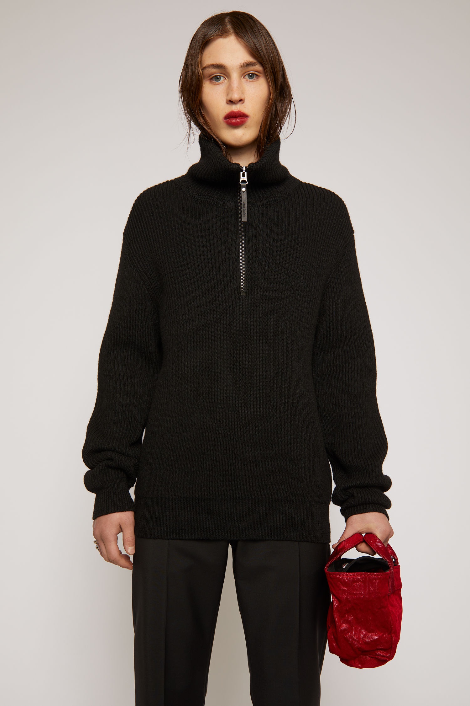 Half-zip ribbed sweater black - 2