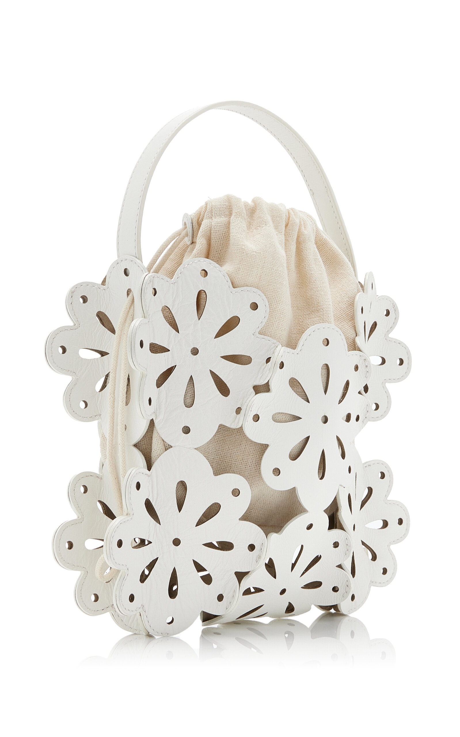 Flora Laser-Cut Leather Basket Bag white - 2