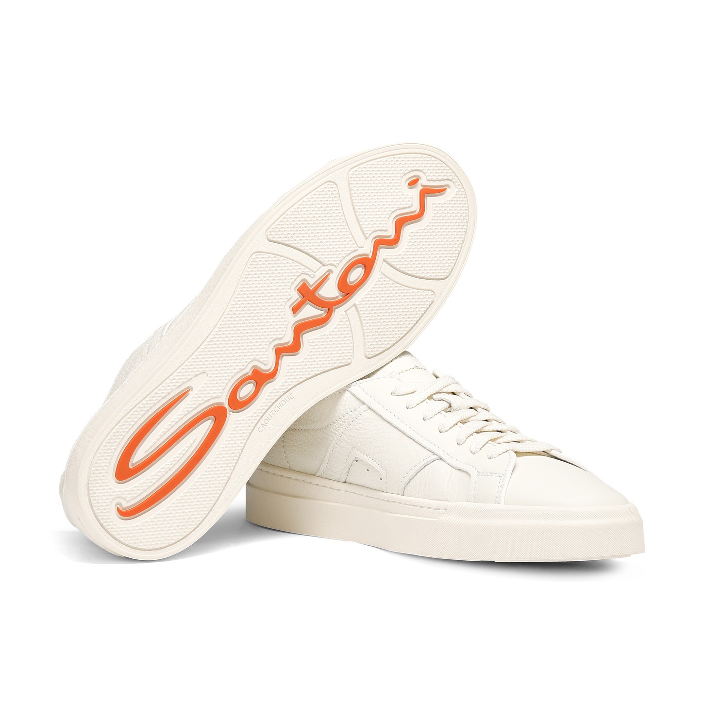 Men's white tumbled leather Double Buckle Sneaker - 3