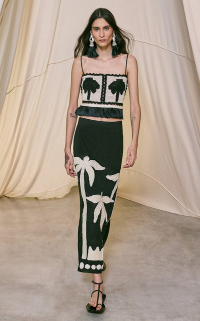 Johanna Ortiz Feliz Aguaro Embroidered Linen-Blend Midi Skirt black outlook