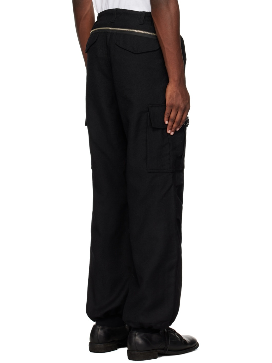 Black Brushed Cargo Pants - 3