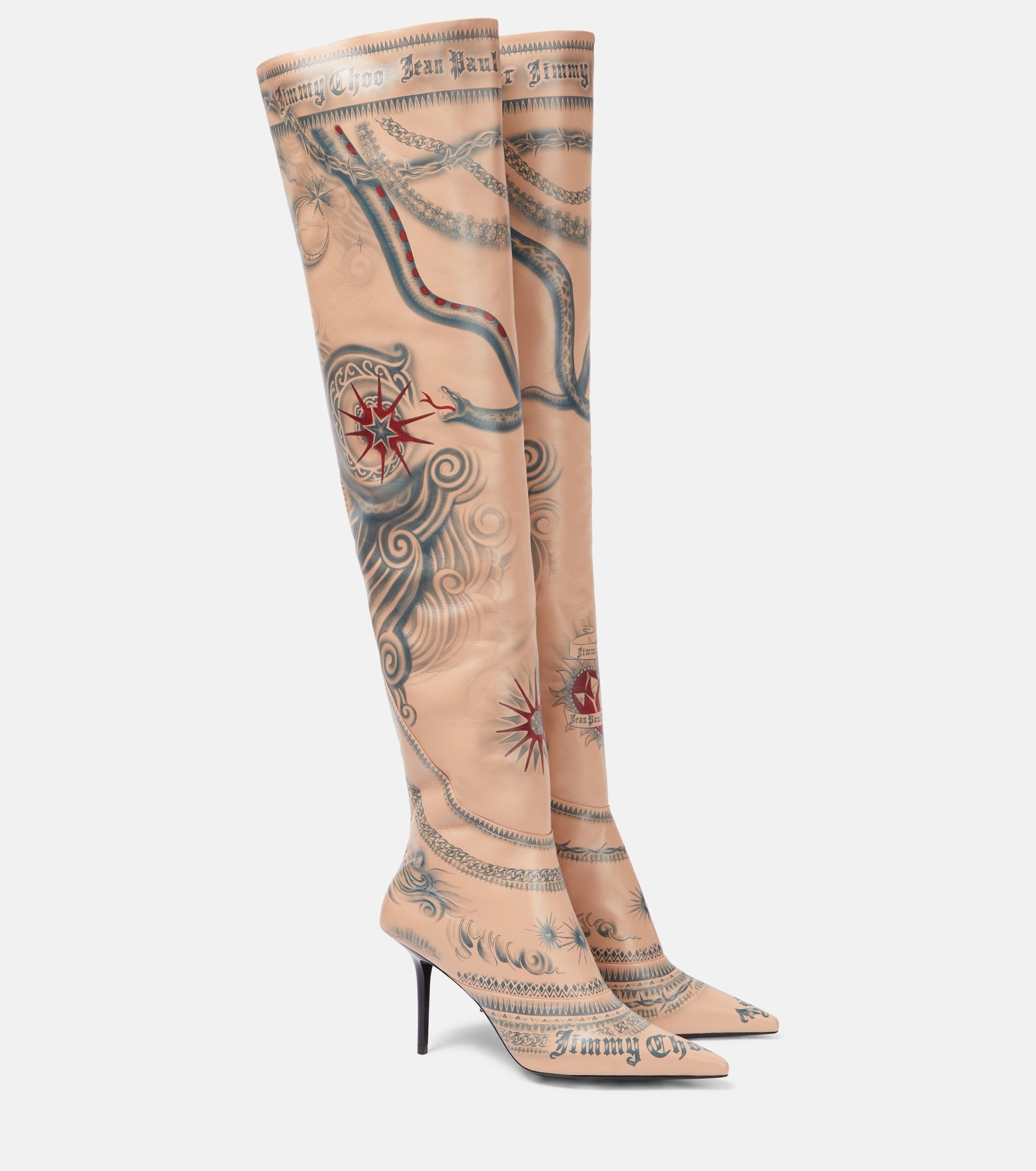 x Jean Paul Gaultier Tattoo leather over-the-knee boots - 1