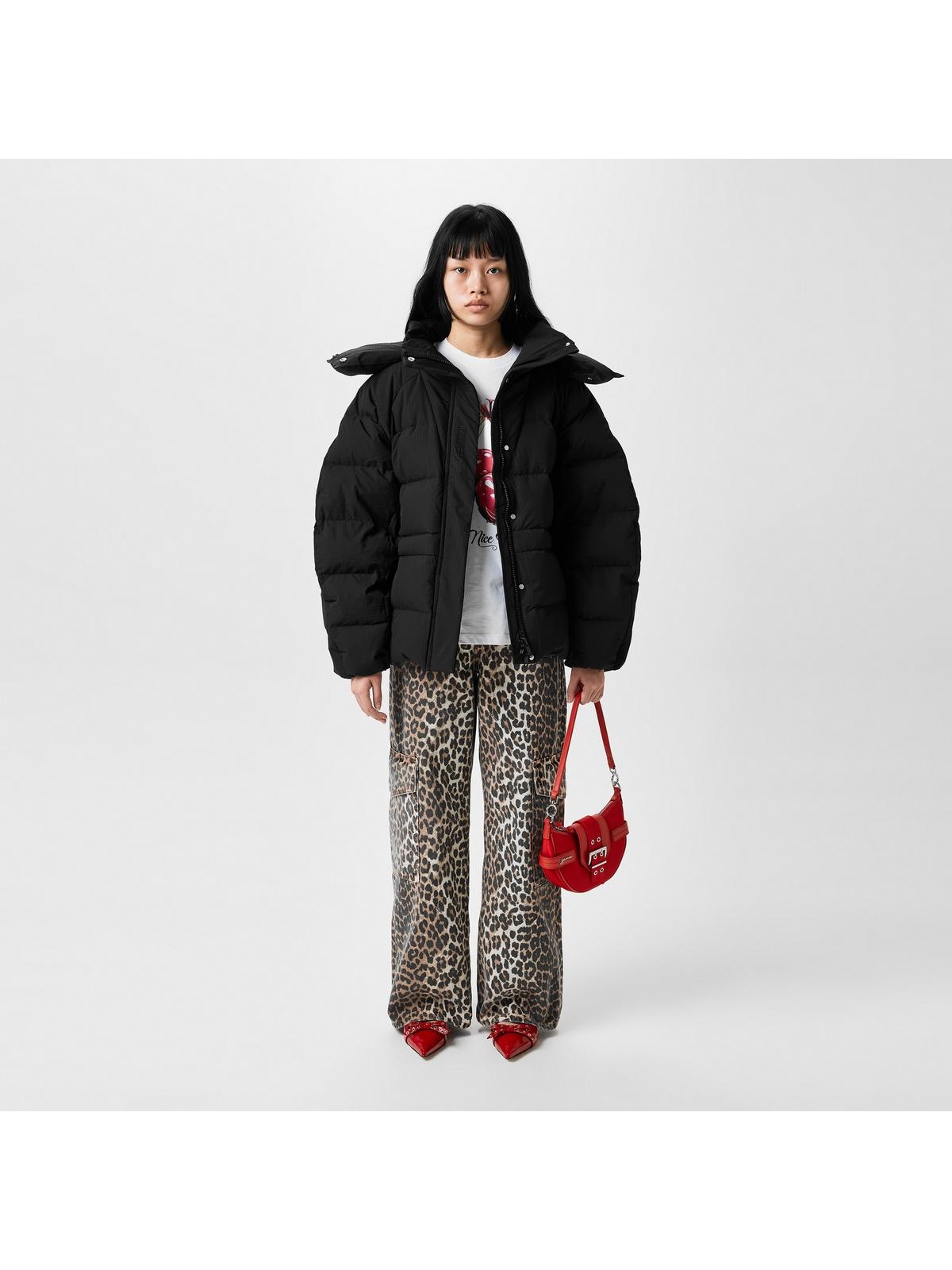ジャケット Ganni Women's Oversized Mixed Puffer Coat Black F8484-099 Black Black Oversized Mix Puffer Coat | GANNI