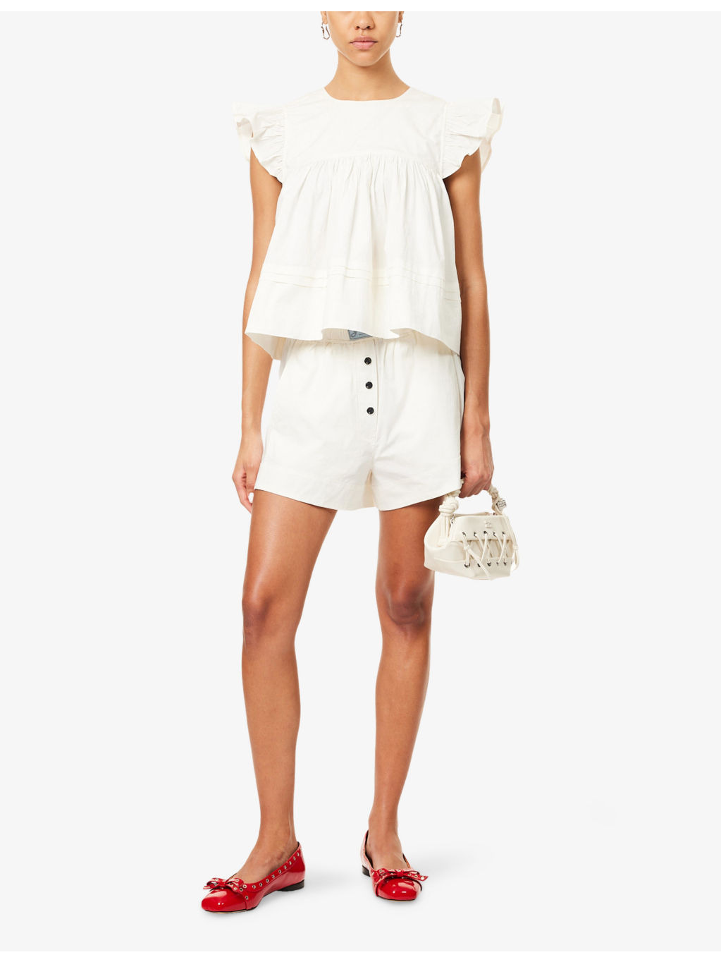 Frilled-Sleeve Cotton Top - 2