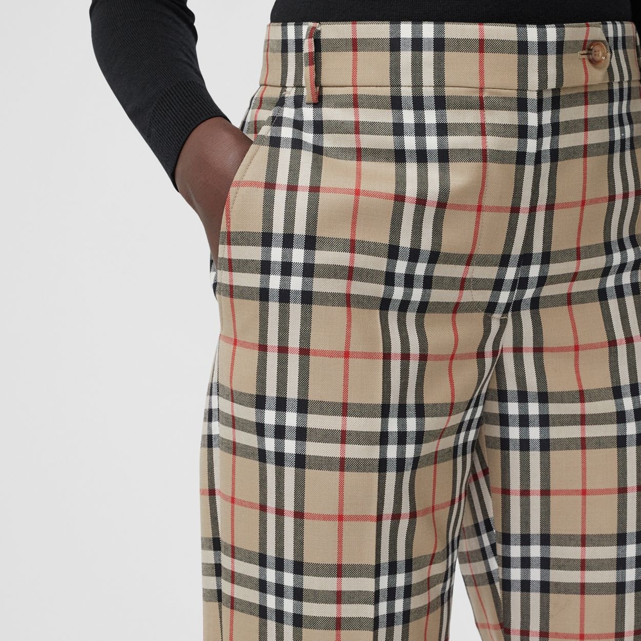 Vintage Check Wool Tailored Trousers - 3