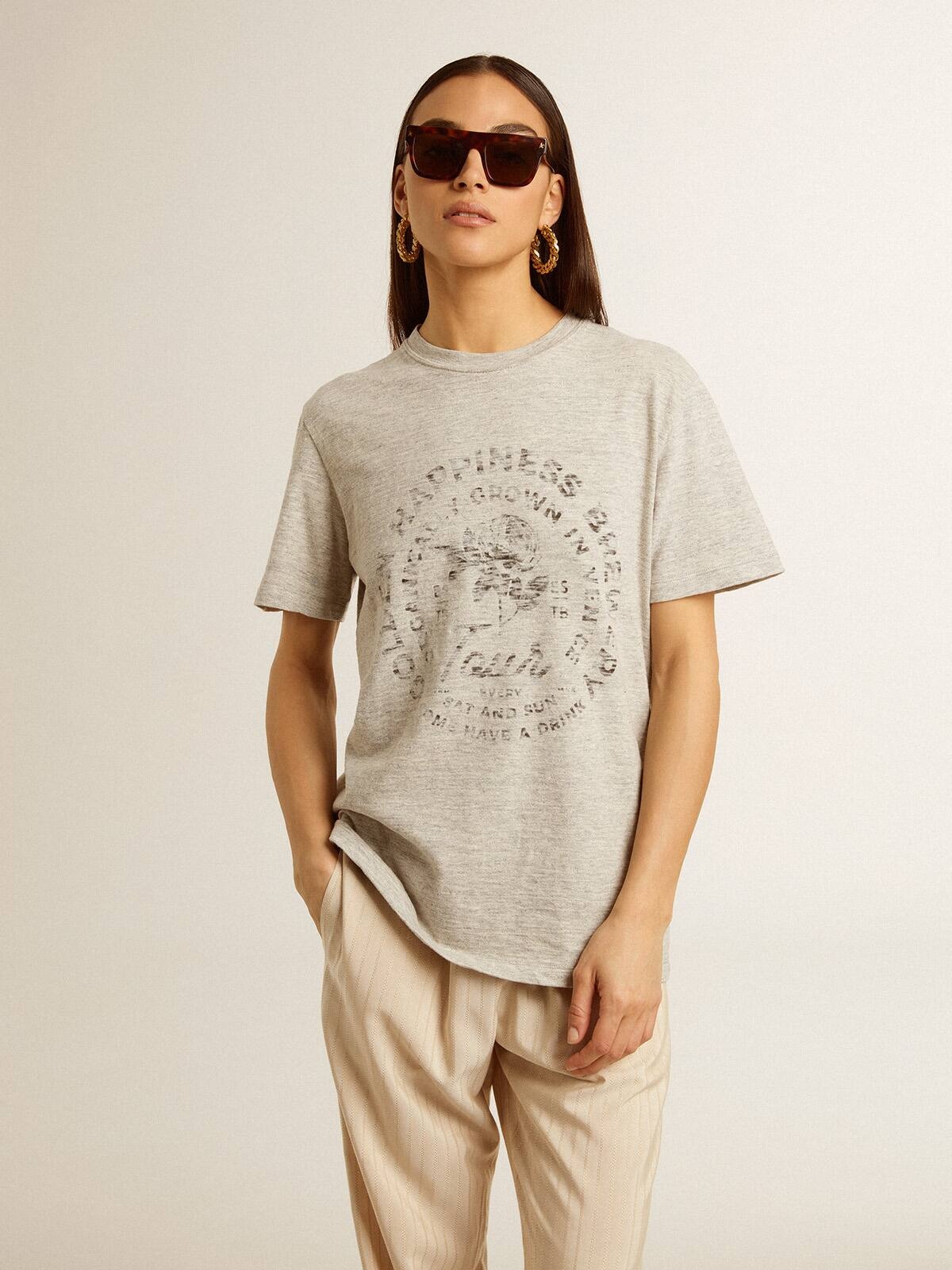 Women’s T-shirt in gray melange cotton with seasonal print - 2