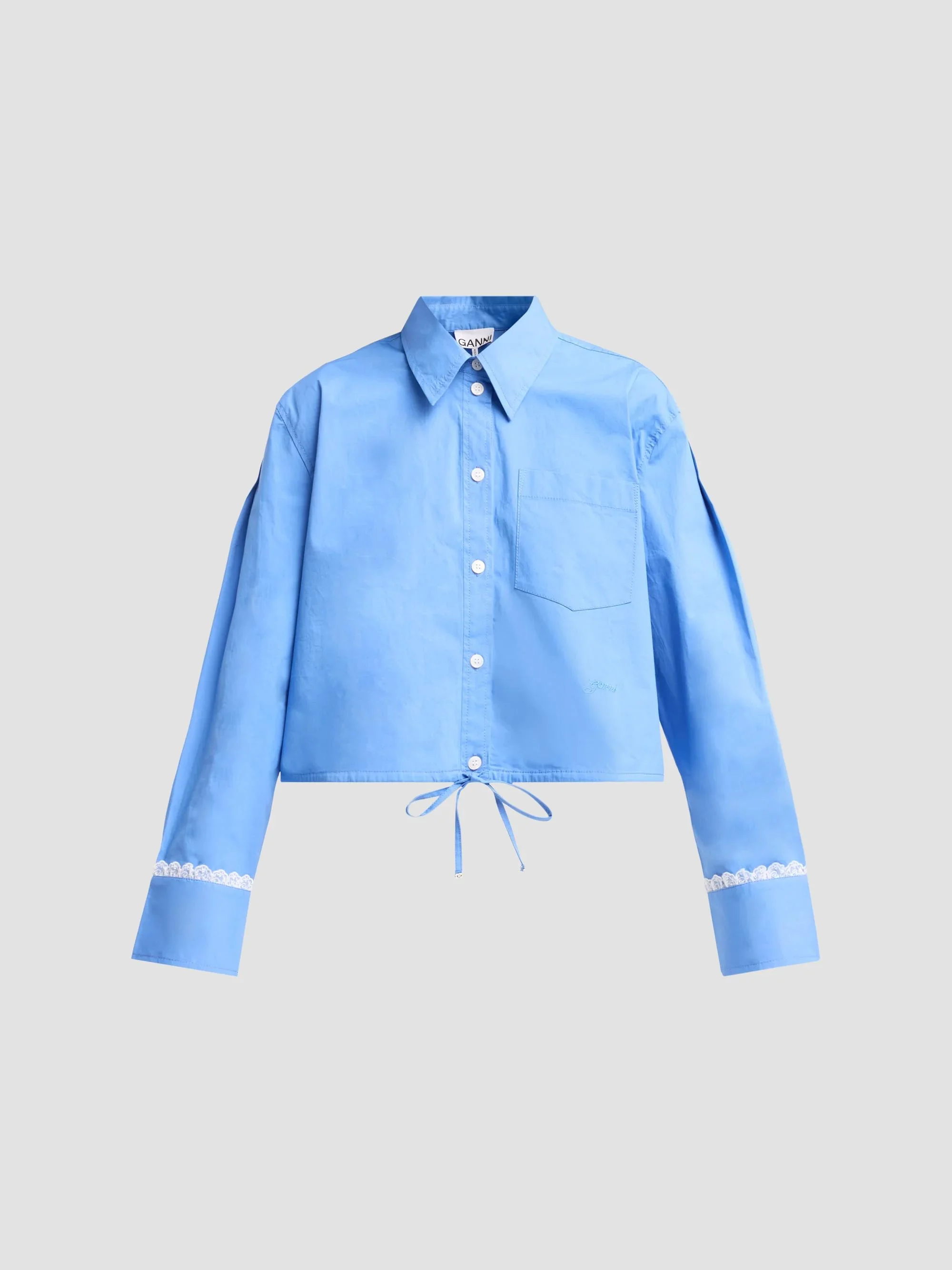Women's Stretch Cotton Cropped Bowling Shirt - Marina - 1
