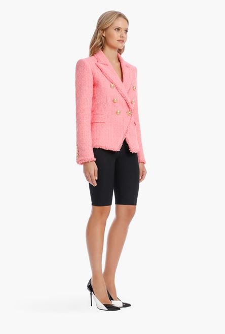 Pink tweed blazer and Balmain embroidered patch - 7